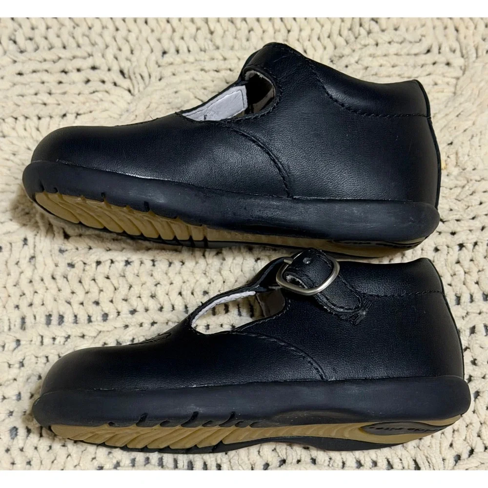 Stride Rite Black Leather Heart Mary Jane T-Strap Shoes 4W 3577426 Kids Baby